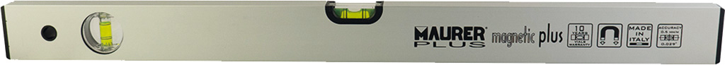 Livella CM40 in alluminio anodizzato argento MAURER PLUS mod. MAGNETIC PLUS - a base magnetica -  spessore 1,3 mm con 2 bolle (c