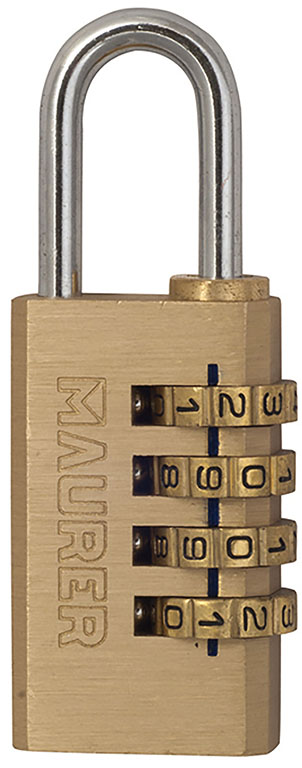 Lucchetto di sicurezza rettangolare MM28 MAURER in ottone con combinazione laterale 4 numeri, ad arco normale.