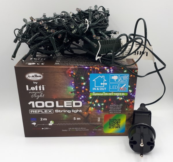 LUCI NATALE COLORE ROSSO 100LED cavo 2mt+5mt di luci.Catena lineare Ø5mm Reflex, con TIMER memory controller intergrato nel port