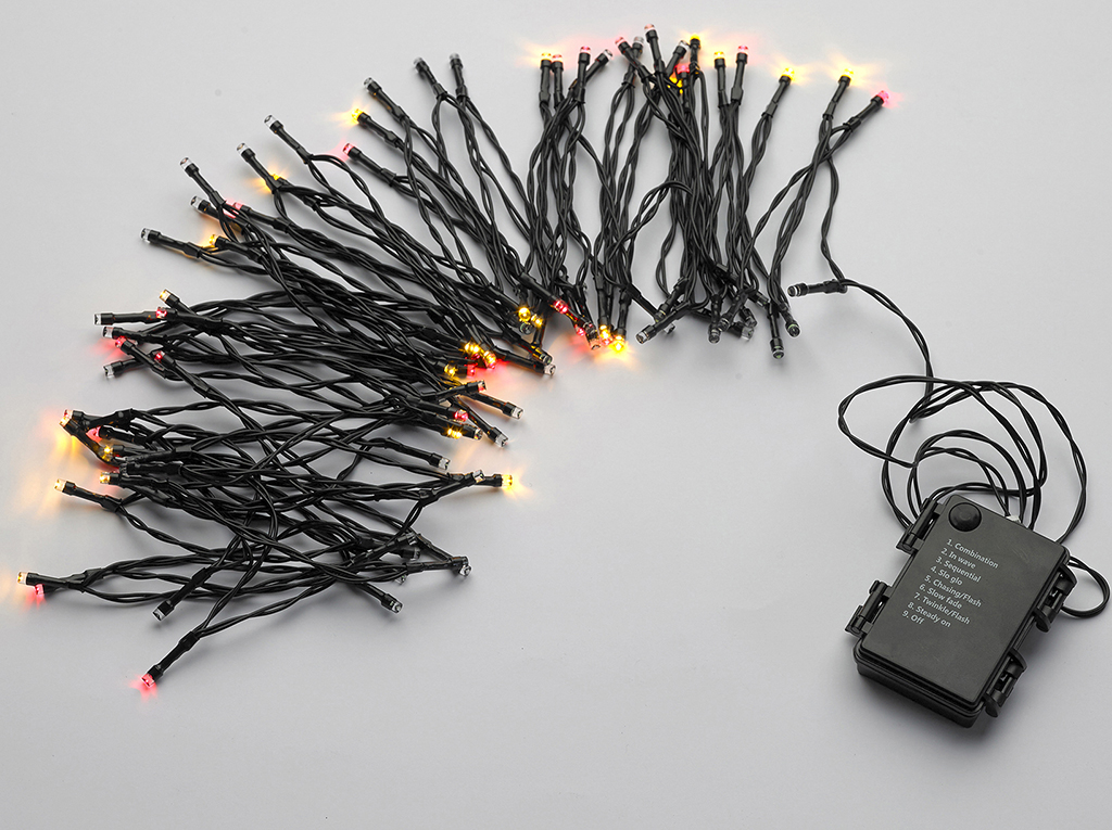 Luci natalizie COLORE MULTICOLOR MAURER a batteria - uso interno ed esterno (IP44) - 100 LED - 8 giochi di luce - timer pre-impo