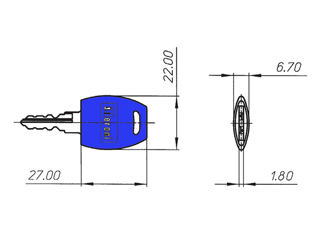 Meroni 26HMAM chiave maestra con testa in plastica blu, apre tutti i cilindri delle serrature serie 26 con chiave SA.