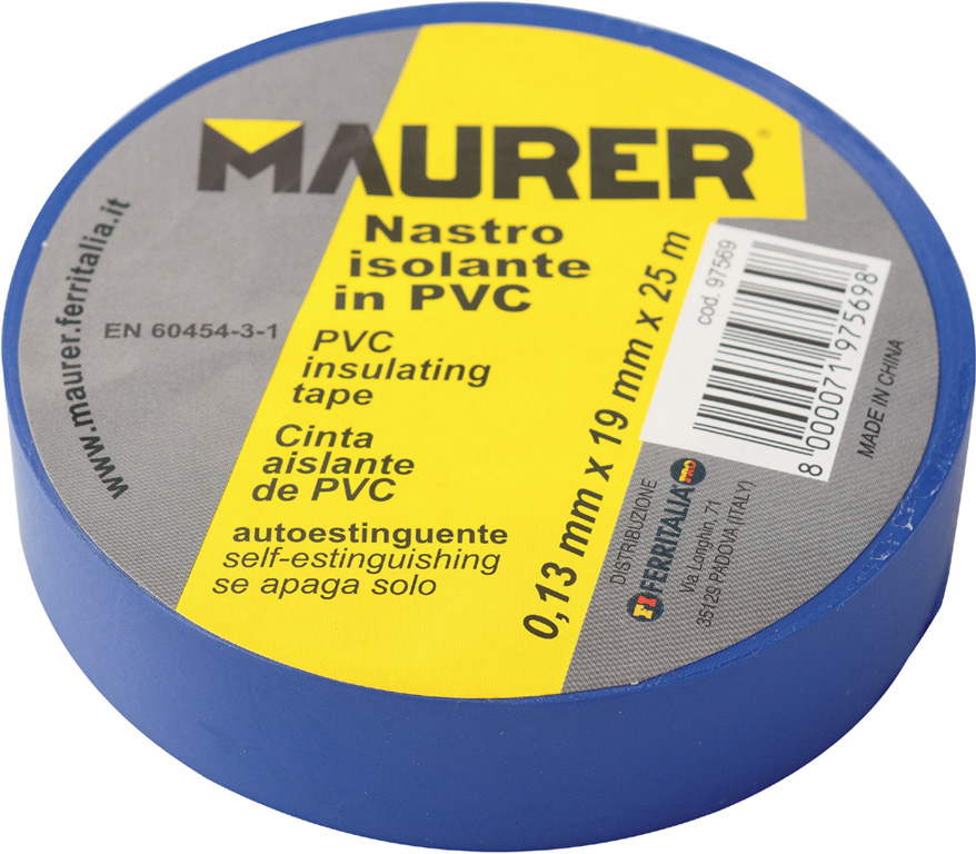 Nastro isolante in PVC ROSSO  MAURER - autoestinguente - spessore 0,13 mmX25MMX25MT - in rotoli