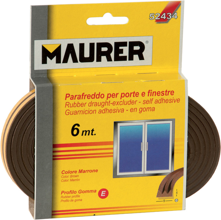 Nastro parafreddo MAURER in gomma - autoadesivo - profilo E - BIANCO 9X4MM 6MT