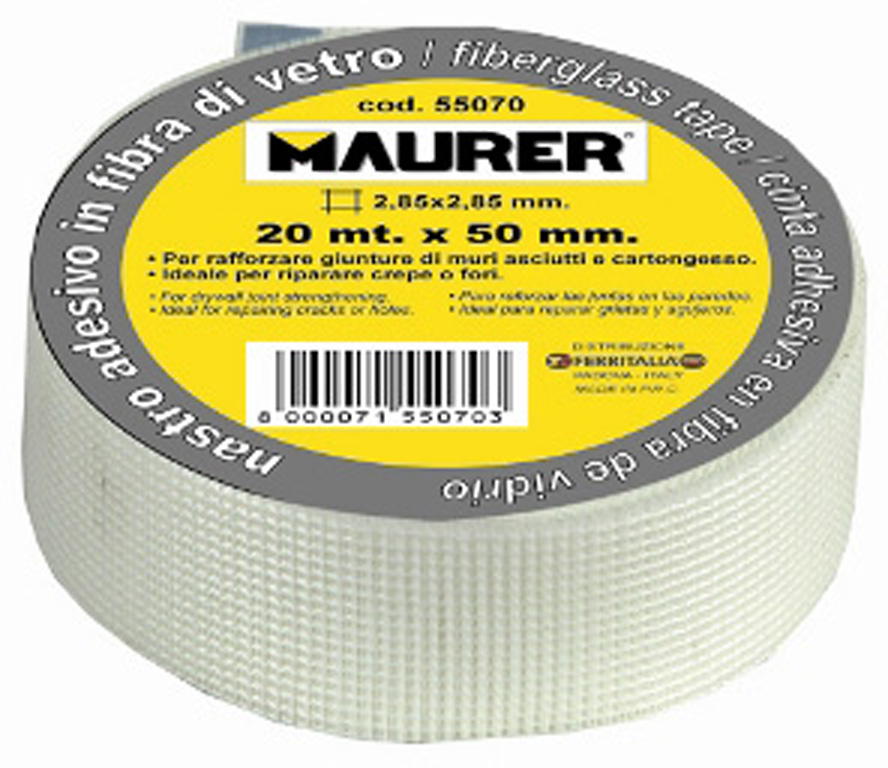 Nastro rete adesivo MAURER in fibra di vetro per cartongesso 20MT x H50MM