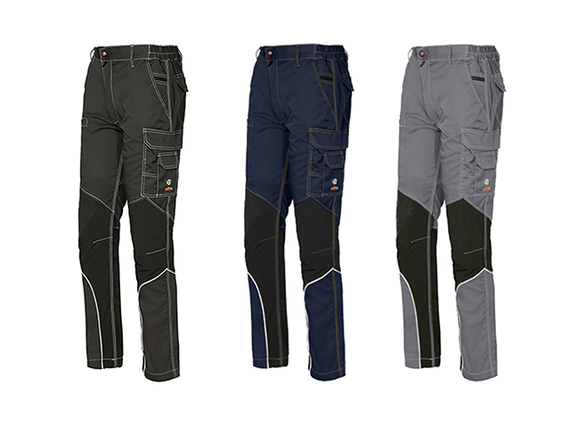 Pantalone tecnico TAGLIA M GRIGIO / BLU con inserti in tessuto anti abrasione e piping riflettente, possibilità di regolazione l