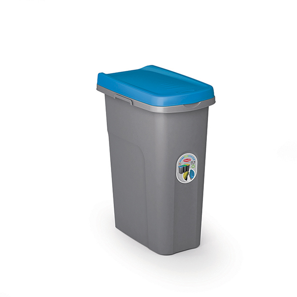 PATTUMIERA HOME ECO SYSTEM LT25 CON COPERCHIO BLU.Pattumiera modulare salvaspazio, con sistema di aggancio laterale per la racco