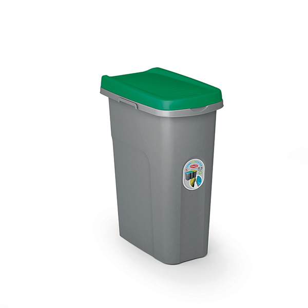 PATTUMIERA HOME ECO SYSTEM LT25 CON COPERCHIO VERDE.Pattumiera modulare salvaspazio, con sistema di aggancio laterale per la rac