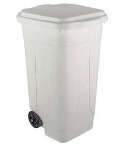 PATTUMIERA LT.80 CON RUOTEIn plastica. Con coperchio. Capacita' 80LT Dimensioni cm 45x50x78h Colore BIANCO