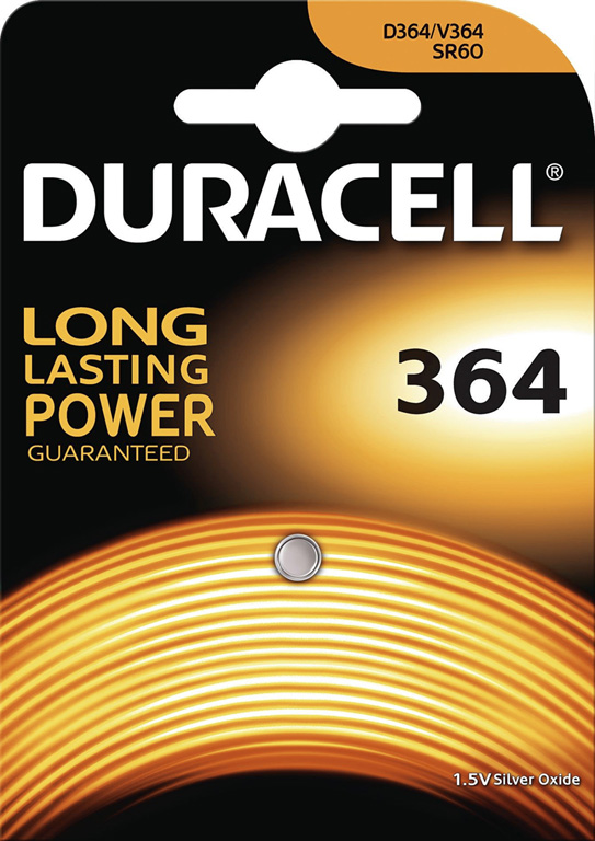 pila alkaline a bottone 364 DURACELL orologi 1,5V - batteria idonea per dispositivi di sicurezza e medicali, fotocamere digitali