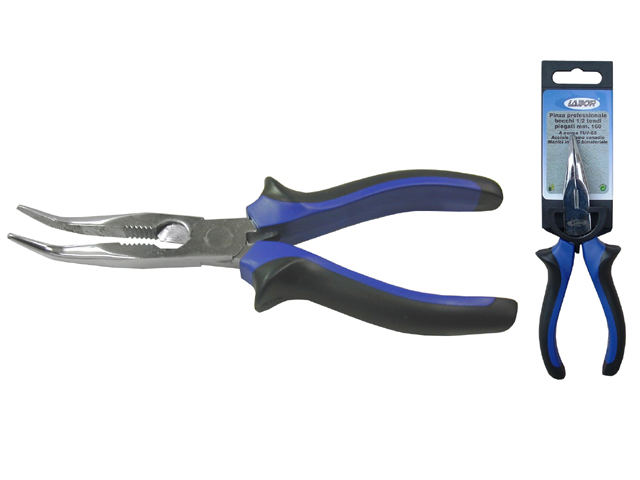 Pinza LABOR a becchi mezzo tondi piegati, in acciaio al cromo vanadio, impugnatura bimateriale mm160