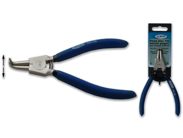 Pinza LABOR MM135 per anelli elastici di sicurezza ( SEEGER ) con becchi PIEGATI per esterni.