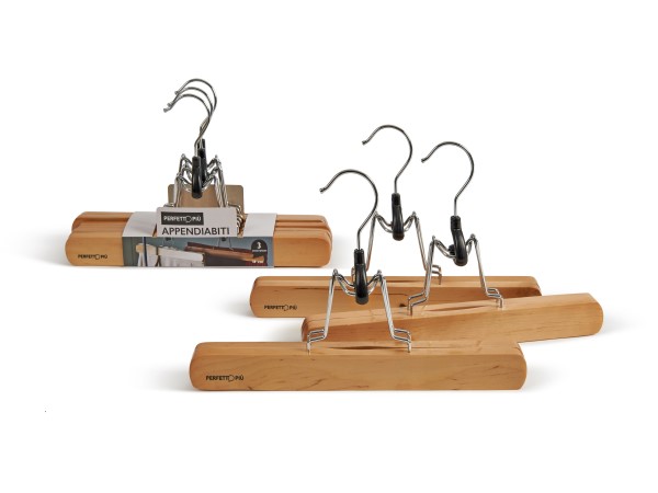 PINZA LEGNO APPENDIABITI SET DA 3PZ GONNA / PANTALONI CM 34 PERFETTO ART. 0508A