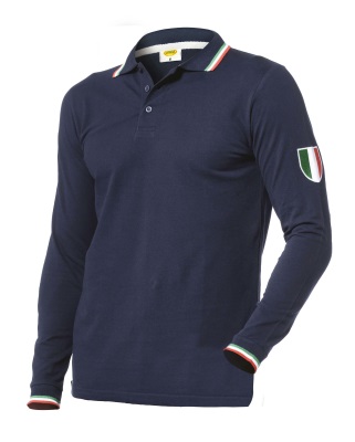 POLO 100% COTONE BLU C/COLLETTO TRICOLORE  MANICA LUNGA ML3 SIZE M