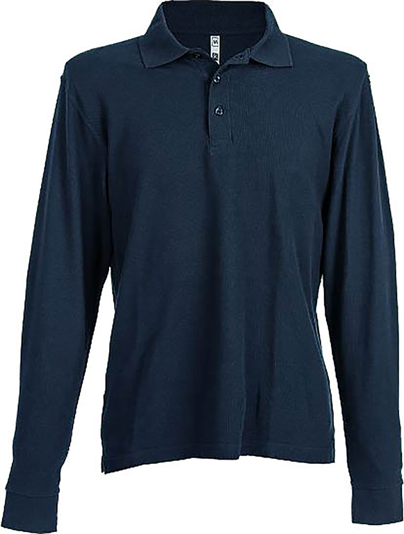 Polo manica lunga TAGLIA M  mod. TUNISI colore blu navy - 100% cotone piqué pettinato - tre bottoni in tinta - colletto e polsin