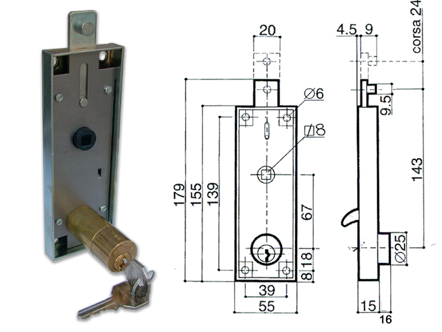 Prefer Serratura B551-081h per porte basculanti cilindro mm50