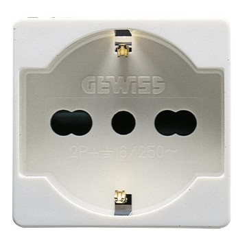 PRESA 2P+T 16A BIV.ST.ITALIANO/TED.SY/WTPresa standard italiano/tedesco con schermo di sicurezza 250Vac - 2P+T 16A bivalente - P