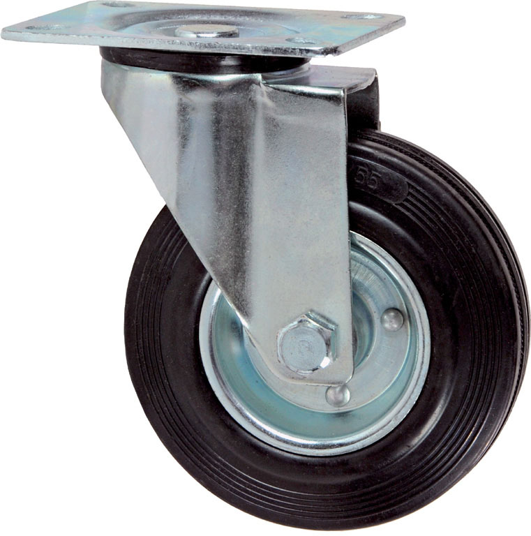 RUOTA GOMMATA CON CUSCINETTI A RULLI diametro mm100 con piastra girevole