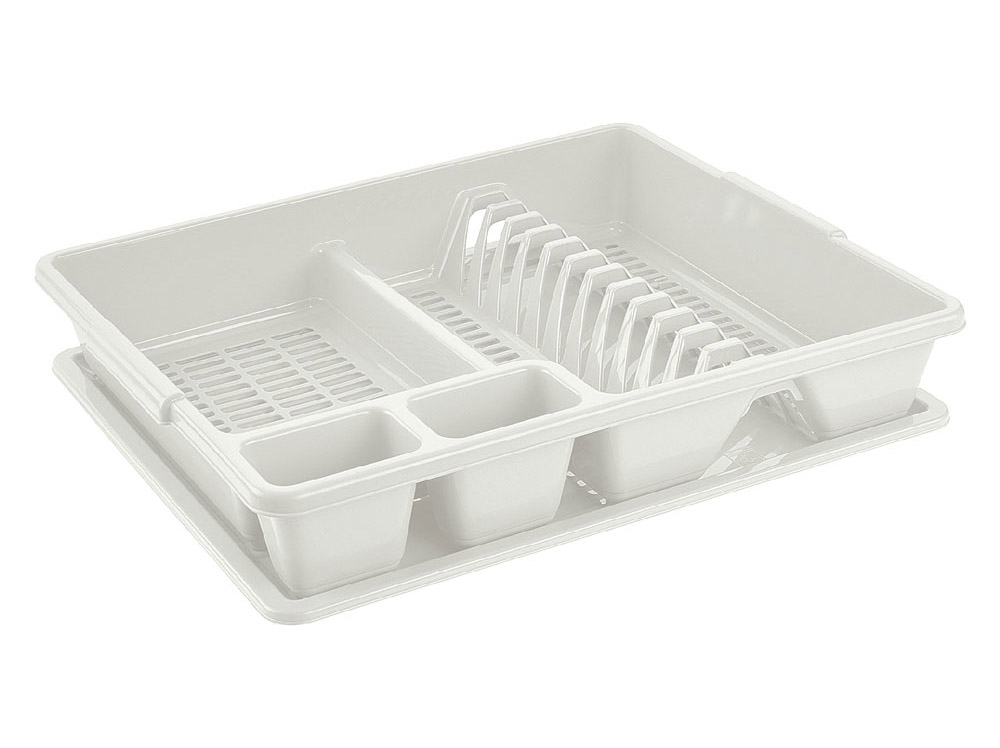 SCOLAPIATTI GRANDE BIANCO IN PLASTICA ALTEZZA cm 8,5 LARGHEZZA cm38, 	PROFONDITA' cm46,5, Scolapiatti grande con vassoio raccogl