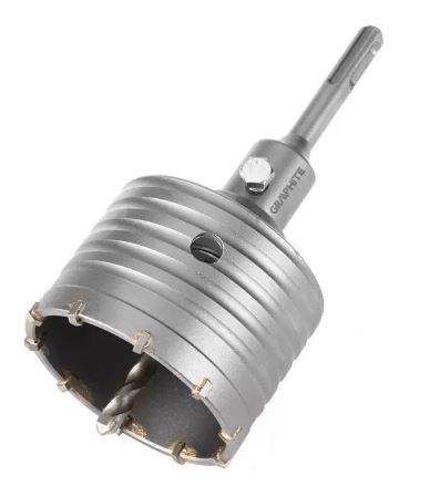 Sega a tazza Widiam da 80 mm con adattatore SDS+ e punta pilota GRAPHITE ART. 55H322