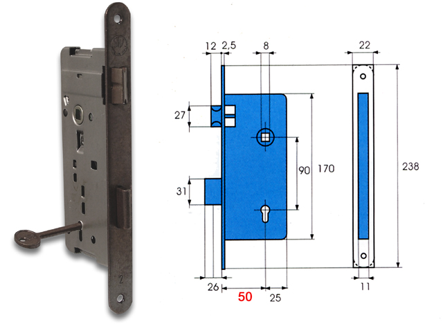 Serratura Patent quadro 8 OTTONATA MM50 ART. 105
