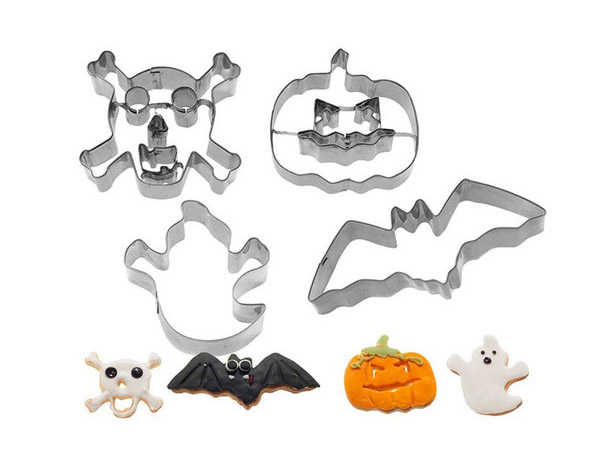 Set stampi per biscotti Halloween, in acciaio inossidabile misure 22,5x13x2,6 cm, 4 pezzi assortiti nelle forme zucca, pipistrel