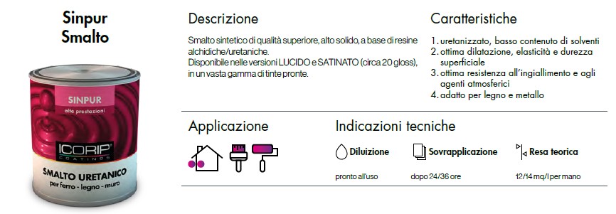 SINPUR SMALTO URETANICO SATINATO SINTETICO 800-BIANCO 375ML ICORIP