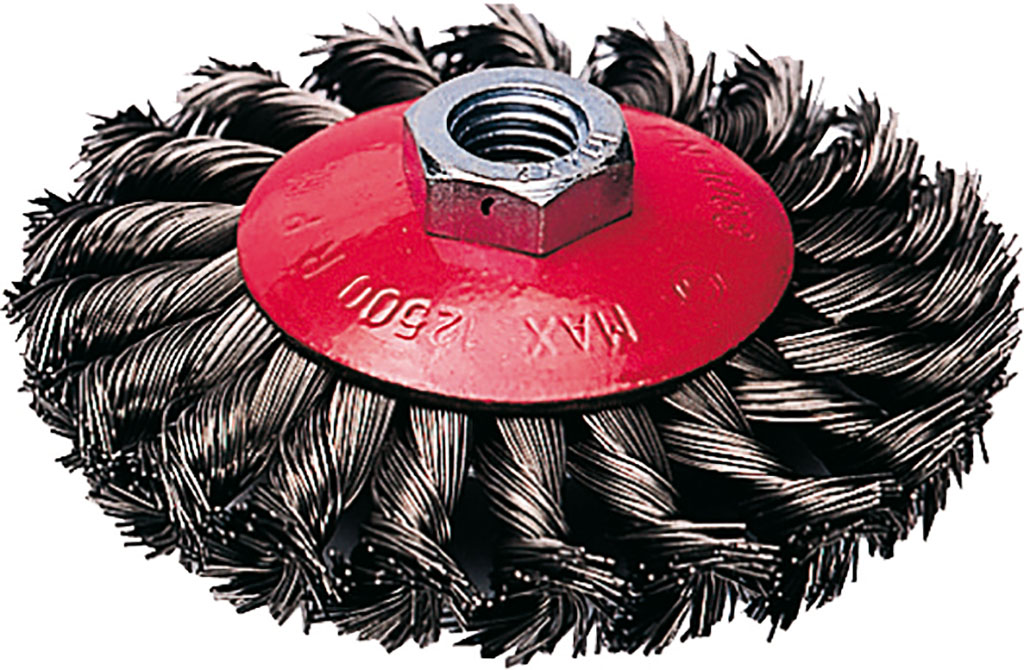 Spazzola conica mazzetti 100X12MM MAURER con foro 14MA - filo acciaio ritorto spessore 0,5 mm