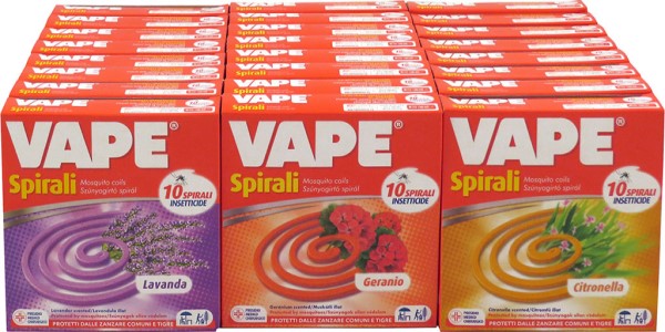 Spirali zanzarifughe VAPE - tengono lontano zanzare, pappataci e insetti volanti da terrazze, giardini, campeggi - 3 fragranze: 