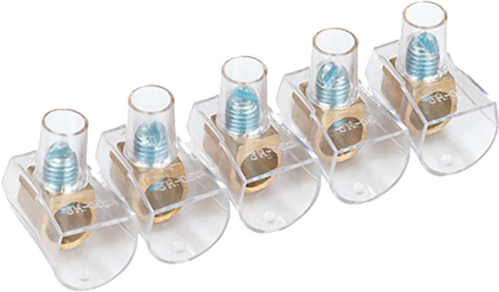 Stecca da 5 morsetti SEZIONE 4MM isolati singoli MAURER PLUS per cavi elettrici - trasparente