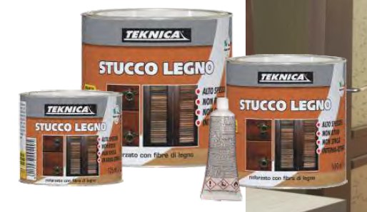STUCCO LEGNO NEUTRO TEKNICA ART. TK07-0006. Stucco bicomponente a base di resine poliestere e polvere di legno. Consente di rico