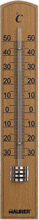 Termometro da parete MM180X30 MAURER in legno frassino - capillare a base di alcol - ideale per ambienti interni