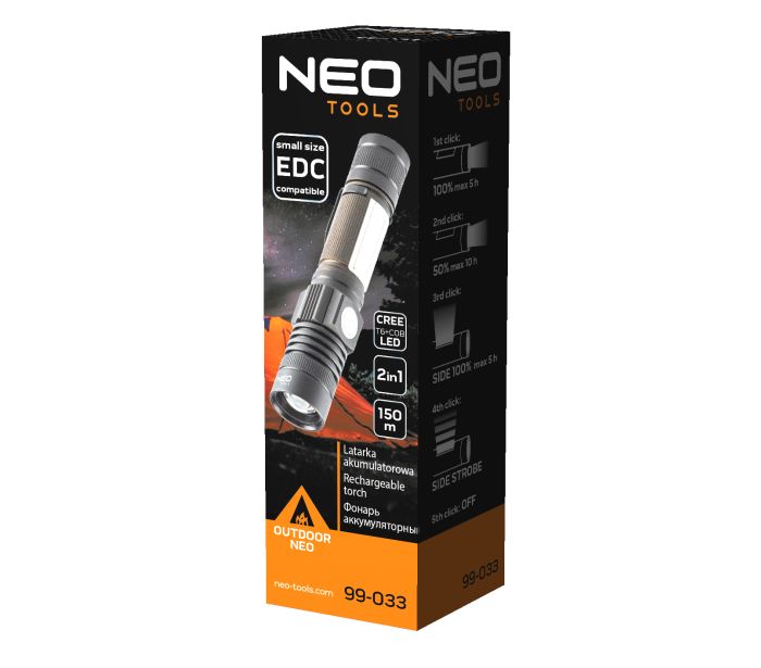 TORCIA USB RICARICABILE 2 IN 1 DA 800 LM CREE T6 LED  NEO TOOLS