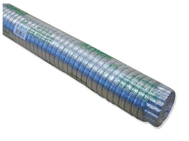 Tubo alluminio pieghevole DIAMETRO MM100 colore alluminio. Temperatura massima 300°C. Allungabile a 3 mt.