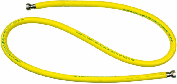 Tubo per gas da 1,5mt passo 1/2 M-F a norma CE UNI EN 14800,  composto da tre strati, all'interno un tubo in  acciaio flessibile