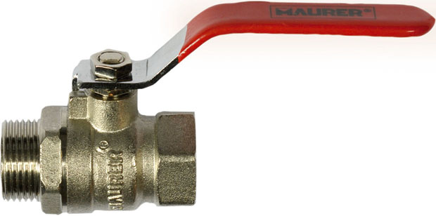 Valvola a sfera 2  MAURER MAURER in ottone M-F - a passaggio standard con leva rossa in acciaio - da utilizzarsi principalmente 