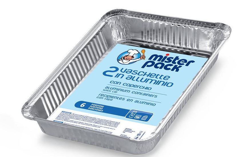 VASCHETTA IN ALLUMINIO 2 PEZZI, 2lt, 6 PORZIONI. Ideale per conservare e cuocerecon coperchio. 22X33Xh4CM
