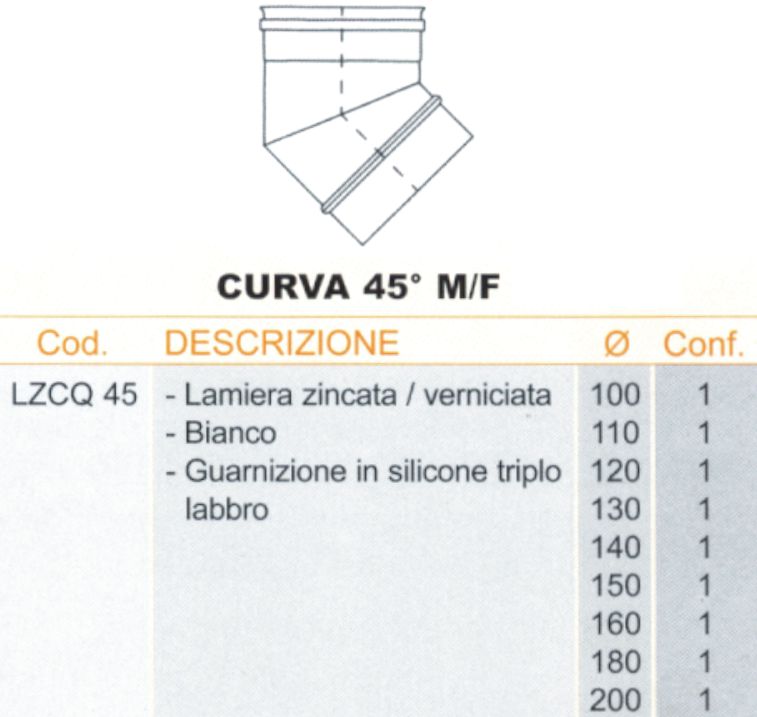 GOMITO INOX 45? BIA   diametro 130