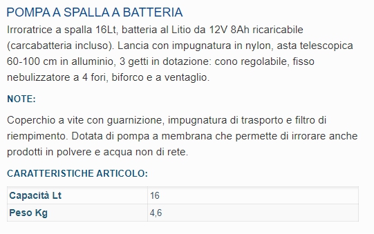 POMPA TRACOLLA BATT 16 LT 