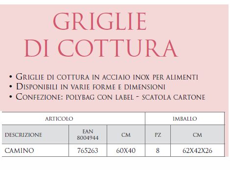 GRIGLIA INOX  CAMINO 60x40