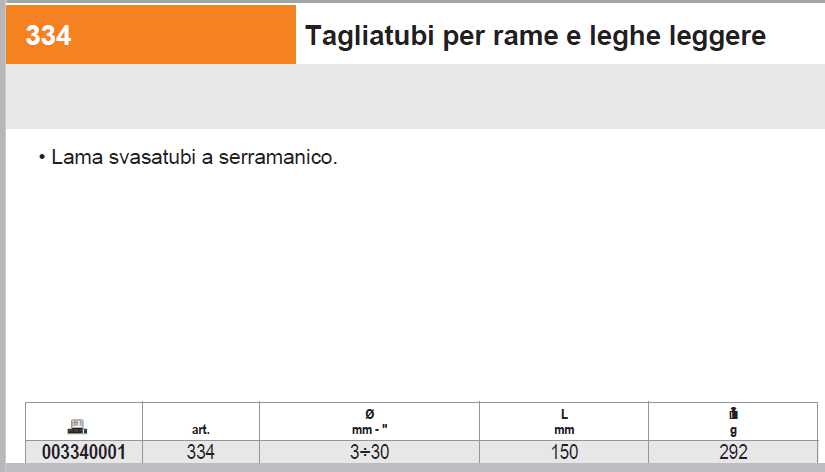 334 TAGLIATUBO RAME 3-30MM