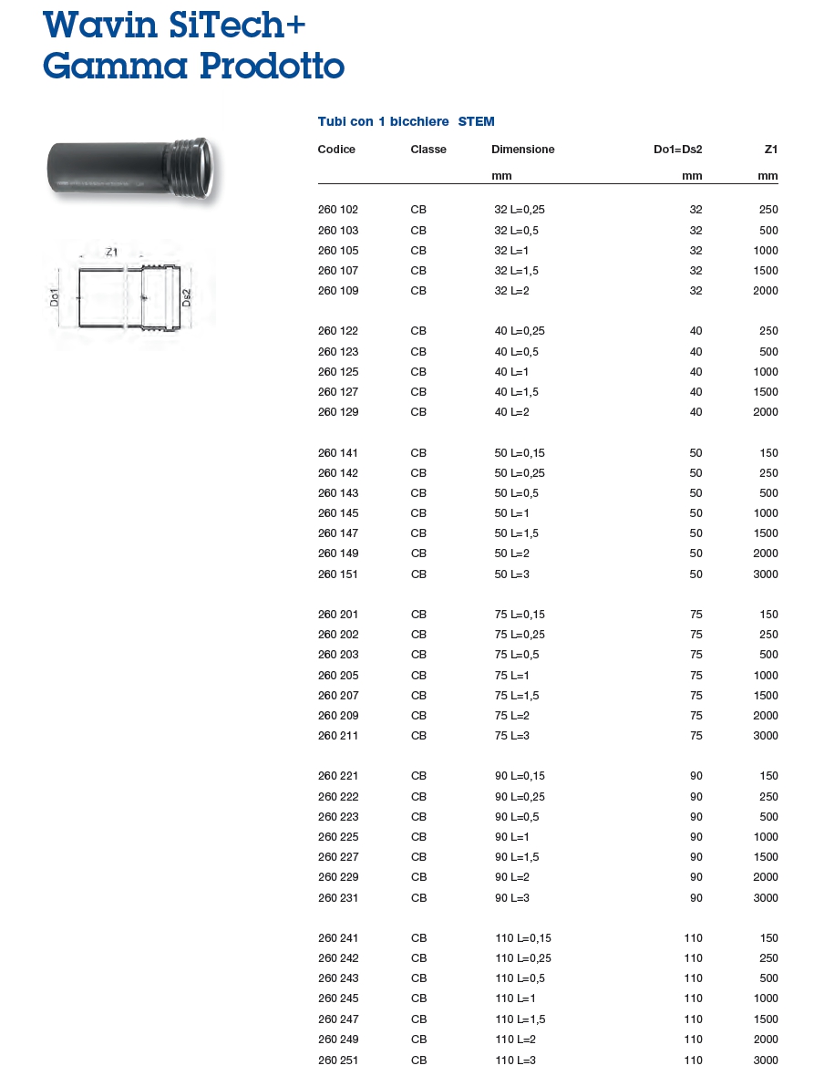 TUBO SITECH+1B diametro  40  500MM