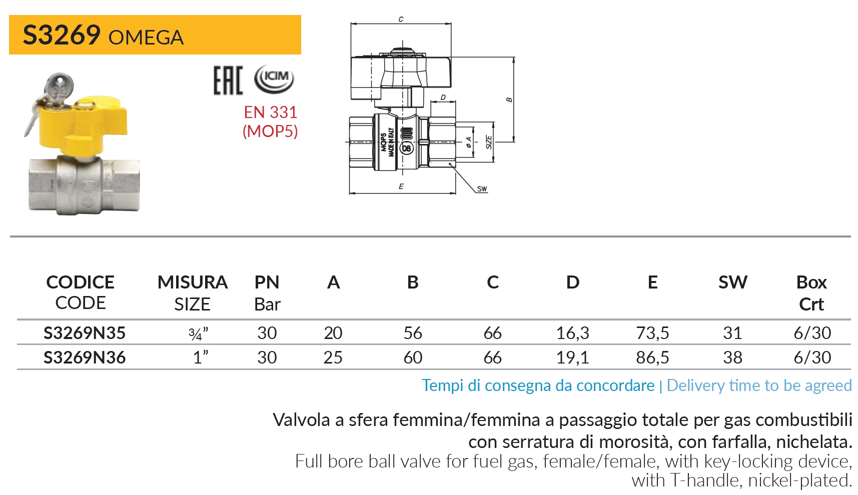 VALV GAS C/CHIAVE DR FF 1"