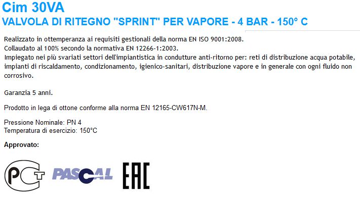 VALV.RITEGNO X VAPORE 3/8 