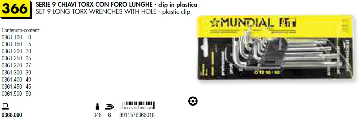 SERIE 9 CHIAVI TORX C.FORO