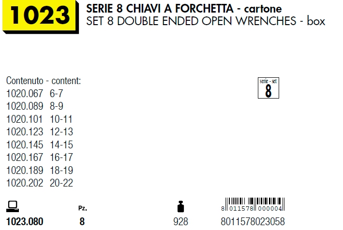 SERIE 8 CHIAVI FORCHETTA C