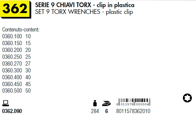 SERIE 9 CHIAVI TORX CLIP  