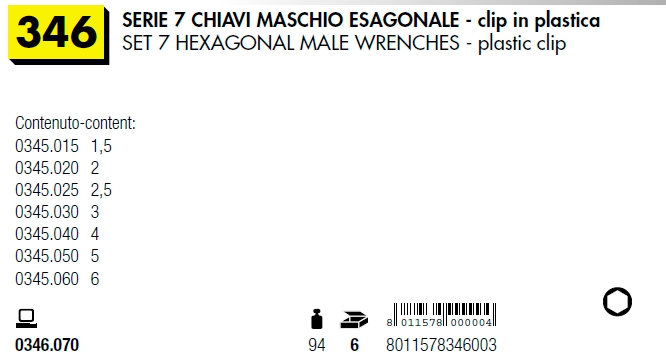 SERIE 7 CHIAVI ESAG.CLIP P