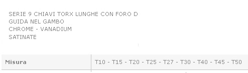 SET 9 CHIAVI TORX LUN FORA