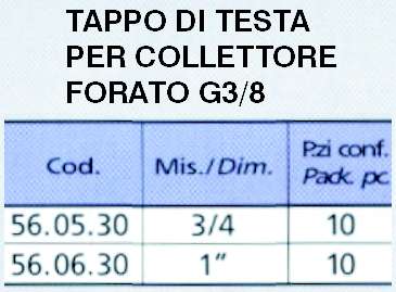 TAPPO FORATO 3/8 GAS 3/4 M