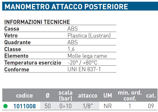 MANOMETRO POS 0-10 diametro 50 1/8